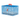 White background with a blue mesh MDC cat carrier with a white tray inside and a red handle and pin.