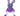 Dark grey plush rabbit dog toy with stitched details of eyes, nose, whiskers and mouth, grey ears with pink stripy fabric on the inside, a purple heart on it's belly, purple arms and white rope legs attached to purple feet pictured on a white background. 