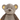 Close up of head of teddy bear toy dog with brown head and body with stripy orange fabric inside the ears, stitched eye and nose details pictured on a white background. 