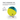 A Nina Ottosson treat dispensing ball toy for dogs, featuring a bright yellow lower half and a teal-blue upper half, with a small treat visible below it. The image includes marketing text and icons on a clean white background.