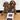 Two fluffy brown dogs sitting side by side on a wooden table, looking at an open custom pet photo album in the foreground.
