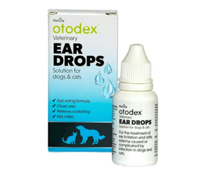 Otodex Veterinary Ear Drops for dogs and cats with packaging on a white background