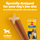 Pedigree Dentastix Daily Medium Dog Treats graphic advertising the treat is designed for medium dogs jaw size
