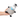 Hand holding grey donkey dog toy with back mane, tail and hoofs wearing a blue neckerchief on a white background. 