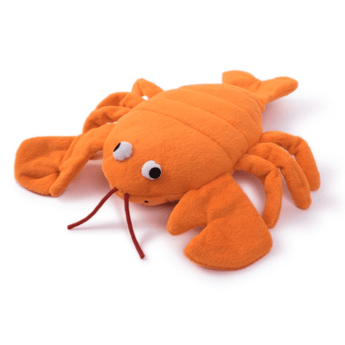 Orange plush dog toy on a white background.