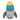 Front view of rocket dog toy with yellow top, blue middle, grey wings and bottom with multicoloured stars. Stitch detail of smiley face. Sat on a white background. 