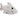 Close up view of grey plush toy shark with orange 'PF' detail on tail on white background. 