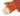 Close up of squirrel dog toy's tail made out of orange microfibre with a white tip on a white background. 