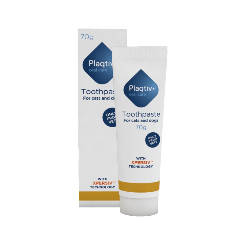 Plaqtiv toothpaste for cats and dogs with packaging on a white background