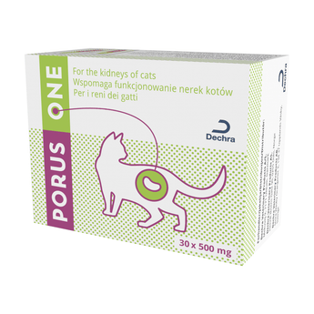 Dechra Porus One daily kidney health support for cats, prevents build-up of toxins 30 x 500mg packet