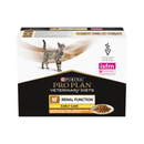 White background with a white and black box of Purina Pro Plan Veterinary Diets NF Renal Function Early Care. Pictured on the box is an adult silver tabby cat. 