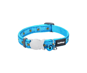 A Red Dingo Bumble Bee Turquoise Cat Collar on a white background