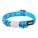 A close up of a Red Dingo Bumble Bee Turquoise Cat Collar on a white background