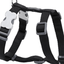 A close up of a Red Dingo Classic Black Dog Harness on a white background