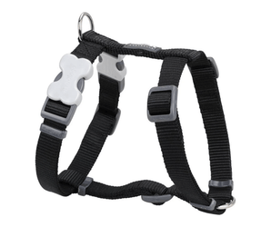 A Red Dingo Classic Black Dog Harness on a white background