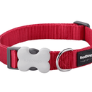 A close up of a Red Dingo Classic Red Dog Collar on a white background