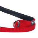 A close up of a Red Dingo Classic Red Striped Dog Lead on a white background