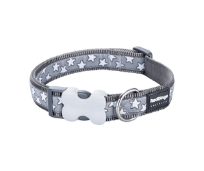 The Red Dingo Cool Grey Stars Dog Collar on white background