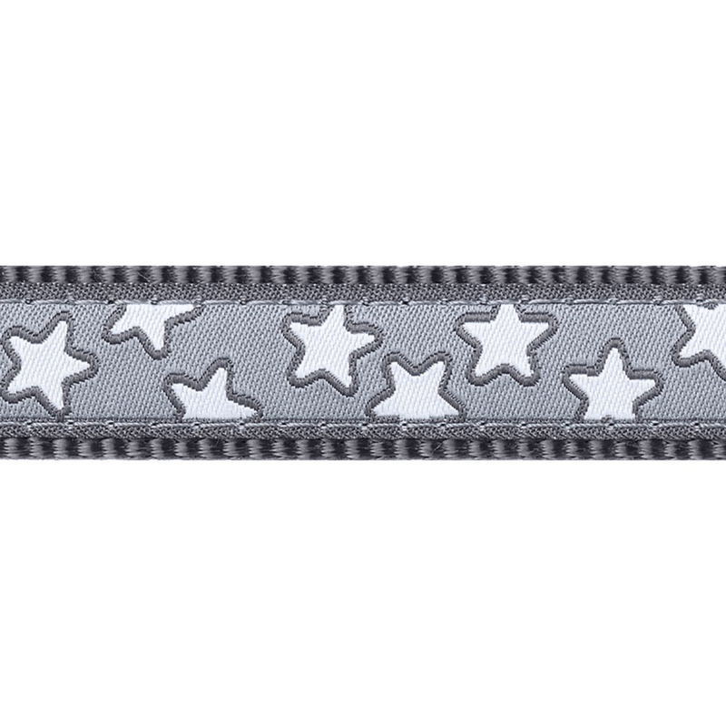 Close up of the Red Dingo Cool Grey Stars Dog Collar pattern