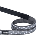 A close up of a Red Dingo Cool Grey Stars Dog Lead on a white background