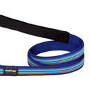 A close up of a Red Dingo Dark Blue Striped Dog Lead on a white background