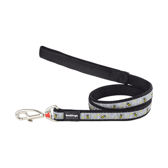 White background with a black 'Red Dingo' dog lead with bees pictured on it. 