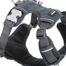A close up of a Red Dingo Padded Cool Grey Dog Harness on a white background