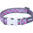 A close up of a Red Dingo Pink Stars Dog Collar on a white background