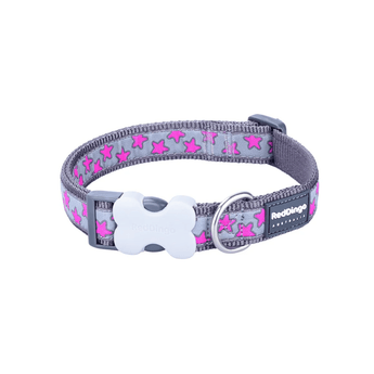 A Red Dingo Pink Stars Dog Collar on a white background
