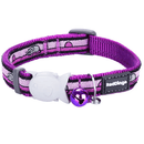 A close up of a Red Dingo Purple Mouse Cat Collar on a white background