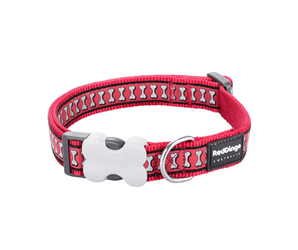 A Red Dingo Red Reflective Dog Collar on a white background