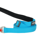 A close up of a Red Dingo Turquoise Dog Lead on a white background