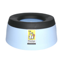 White background with a Prestige Pets Road Refresher dog bowl in a blue colour with a black rubber trim. 