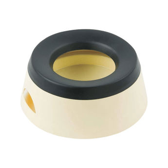 White background with a Prestige Pets Road Refresher dog bowl in a cream colour with a black rubber trim. 