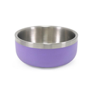 White background with a deep 700ml lilac coated stainless steel Rosewood Premium pet bowl. 