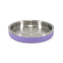 White background with a shallow lilac coated stainless steel Rosewood Premium pet bowl. 