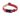 White background with a red dog collar with beige bones. Featuring a black buckle and silver tag loop.