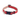 White background with a red dog collar with beige bones. Featuring a black buckle and silver tag loop.
