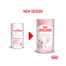 White background with a picture of the old style of Royal Canin Babycat Milk tub, with new design also shown. 