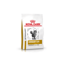 White background with a white bag of Royal Canin Urinary S/O Moderate Calorie for cats. Pictured on the bag is a Long haired tabby cat. 