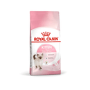 White background with a pink bag of Royal Canin Kitten. Pictured on the bag is a Ragdoll kitten, text on the bag states 'Upto 12 months'. 