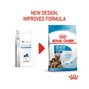 White background with a picture of the old style of Royal Canin Starter Mother & Babydog Maxi dry food, with new design also shown. 