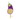 A plush aubergine-shaped hanging cat scratcher in purple and beige woven fabric with a green gingham top section, a small embroidered face, and ribbon ties, shown on a plain white background.