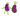 A back view of two aubergine-shaped plush cat toys on a white background, one standing upright with green rope limbs and a green-and-white gingham stem, and the other lying down showing the textured purple fabric body and matching gingham stem.
