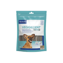 VeggieDent dog treat package with a dog illustration on a white background