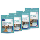 Five packages of GIEDENT dog treats on a white background