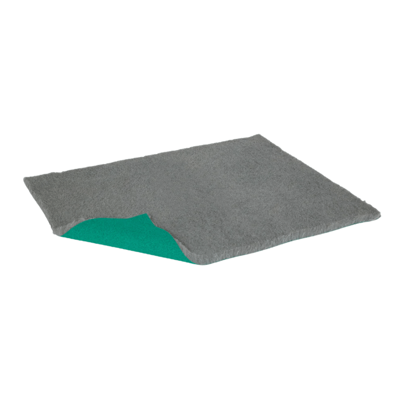 Gray mat with a green corner on a white background