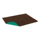 Brown cushion with a green corner on a white background