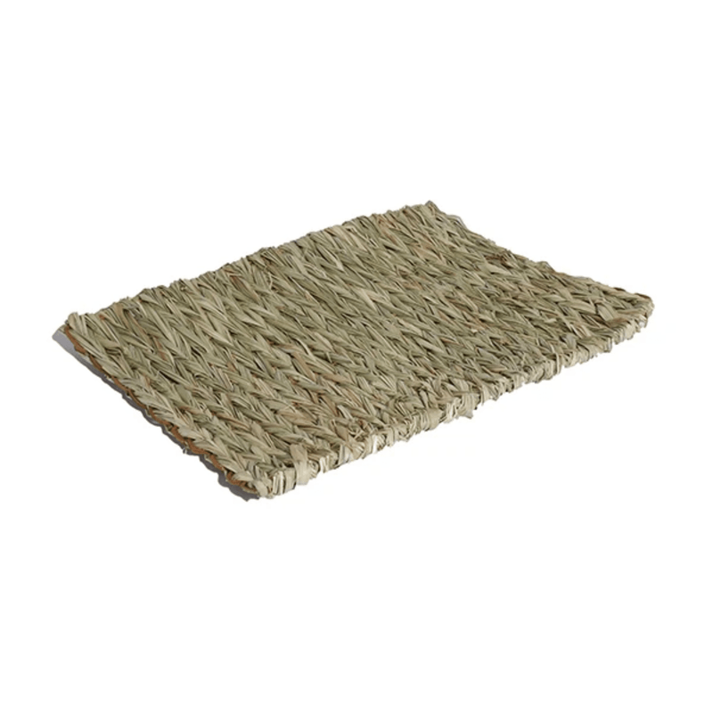 Woven bulrush mat on a white background.