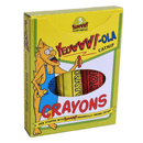 Yellow crayon-style box with cartoon cat pictured on the box with text that says 'Yeowww!-ola catnip', 'crayons' and '100% stuffed with Yeowww! organically grown catnip'. Pictured on a white background. 